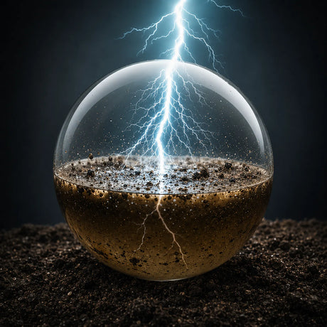 Blitz schlägt in goldene Flüssigkeit in Glaskugel ein – Energie für die Zellgesundheit, kühlkraft VITALBLOG